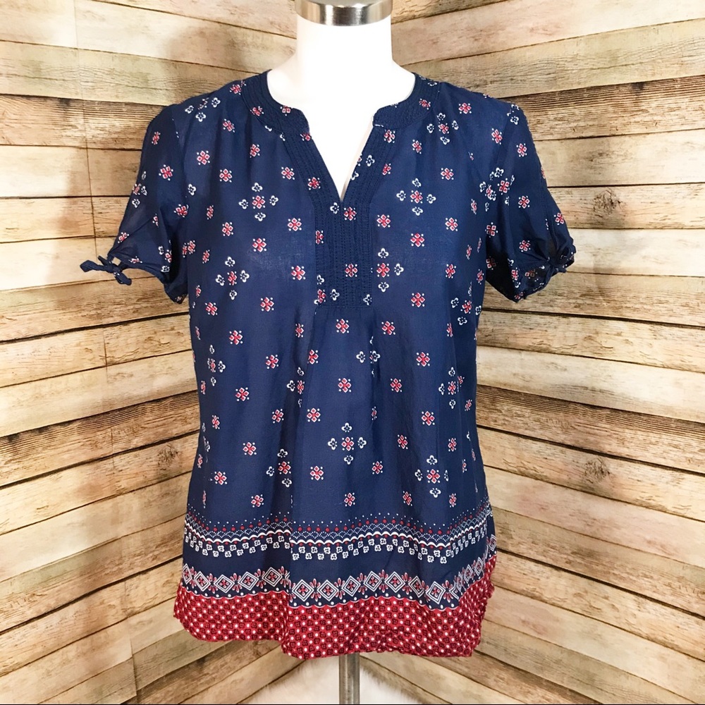 Talbots Navy blue red shirt sleeve shirt